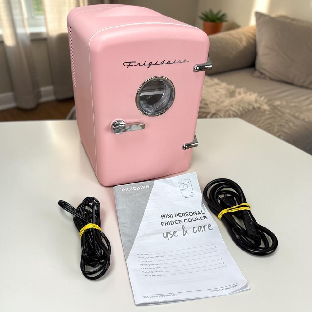 Frigidaire Retro Mini Personal Skincare Fridge Pink 6 Can Portable Cooler Dorm